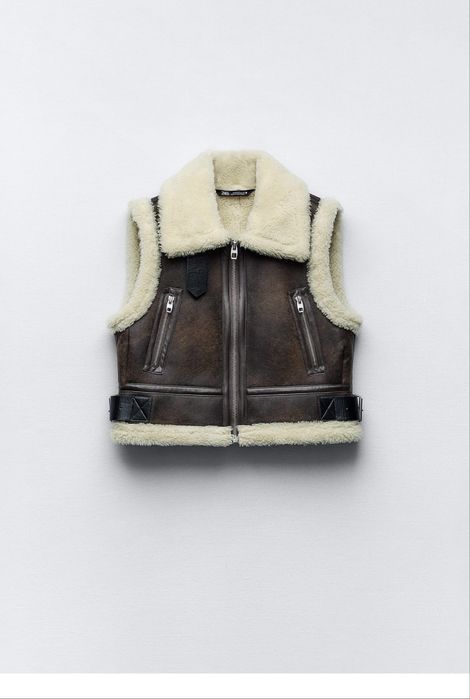 Кожен елек ZARA с пух