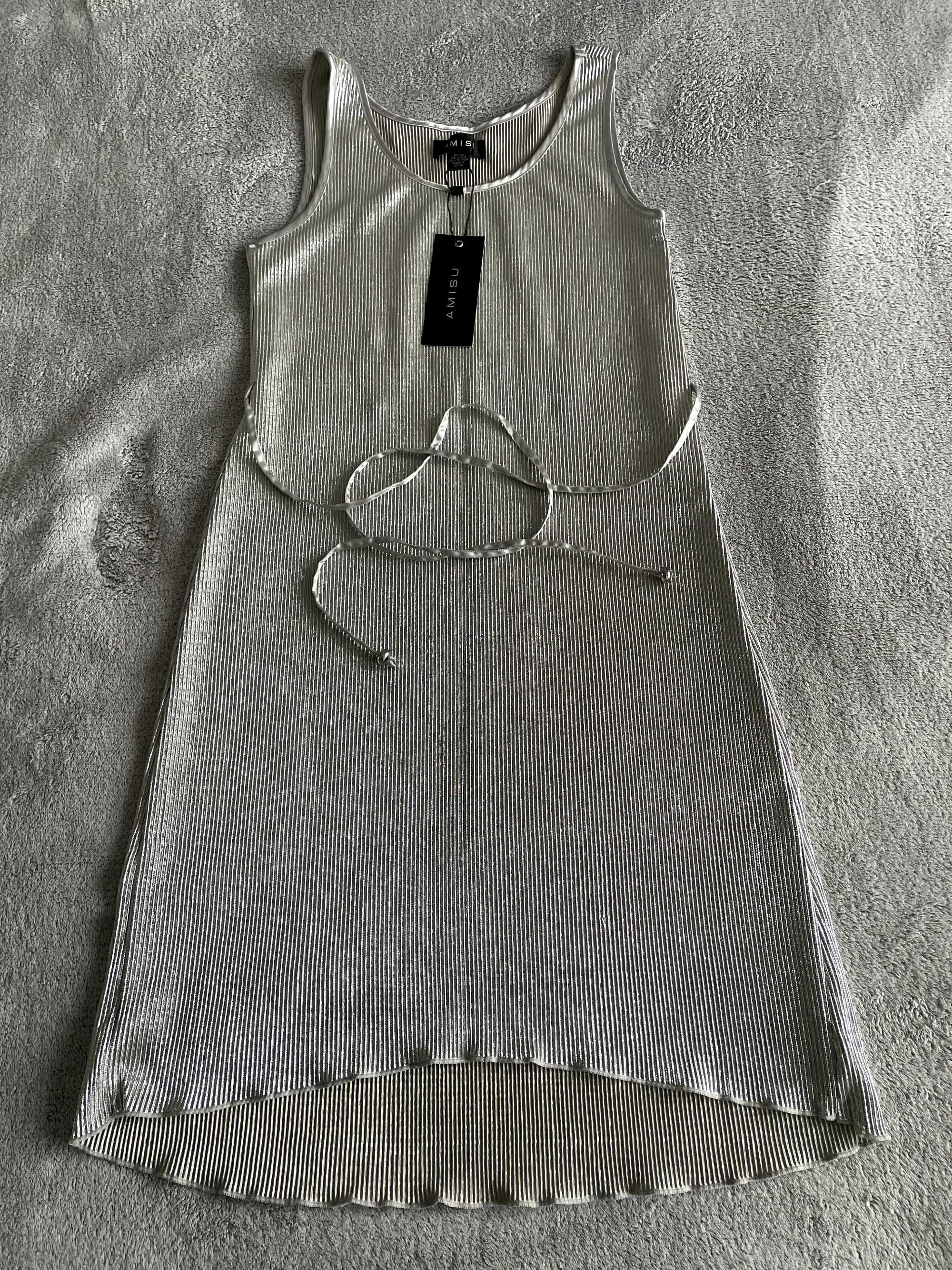 Vand rochie Amisu argintie, fara maneci, 40, lucioasa, noua, eticheta