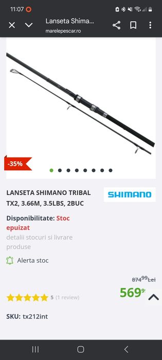 3 lansete shimano tx2, 3.66m/3,5lb, 3 mulinete daiwa 23 emblem 35scw