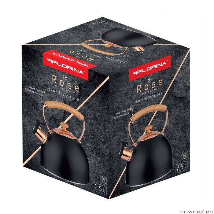 Ceainic din inox cu fluier, fierbator traditional, capacitate 2.5