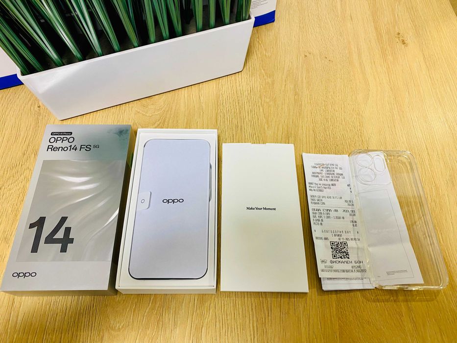 ЧИСТО НОВ !!! OPPO Reno14 FS, 12GB RAM, 512GB, 5G, Luminous Green