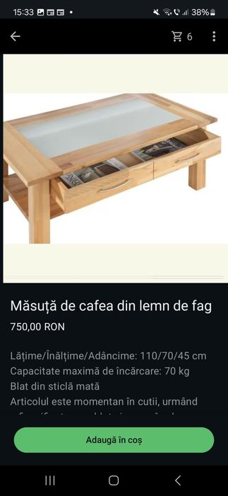 Masuta de cafea lemn masiv si sticla