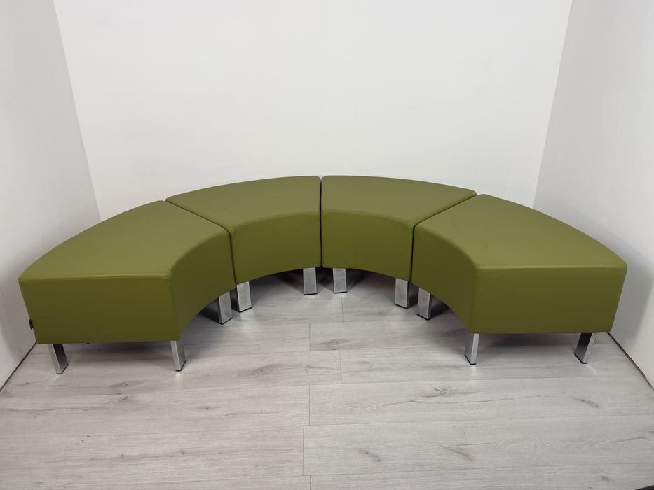 Зелен закръглен табуретен стол със изкуствена кожа метални крака хром