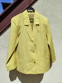 Жакет / сако от букле H&M, размер L/ плетена рокля HM / жълто сако лен