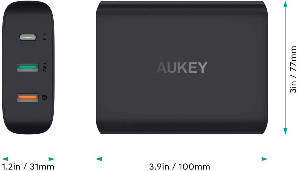 AUKEY USB-C зарядно, 74.5W- с 46W PD 3.0 (PPS) и 18W QC 3.0, 3 порта,