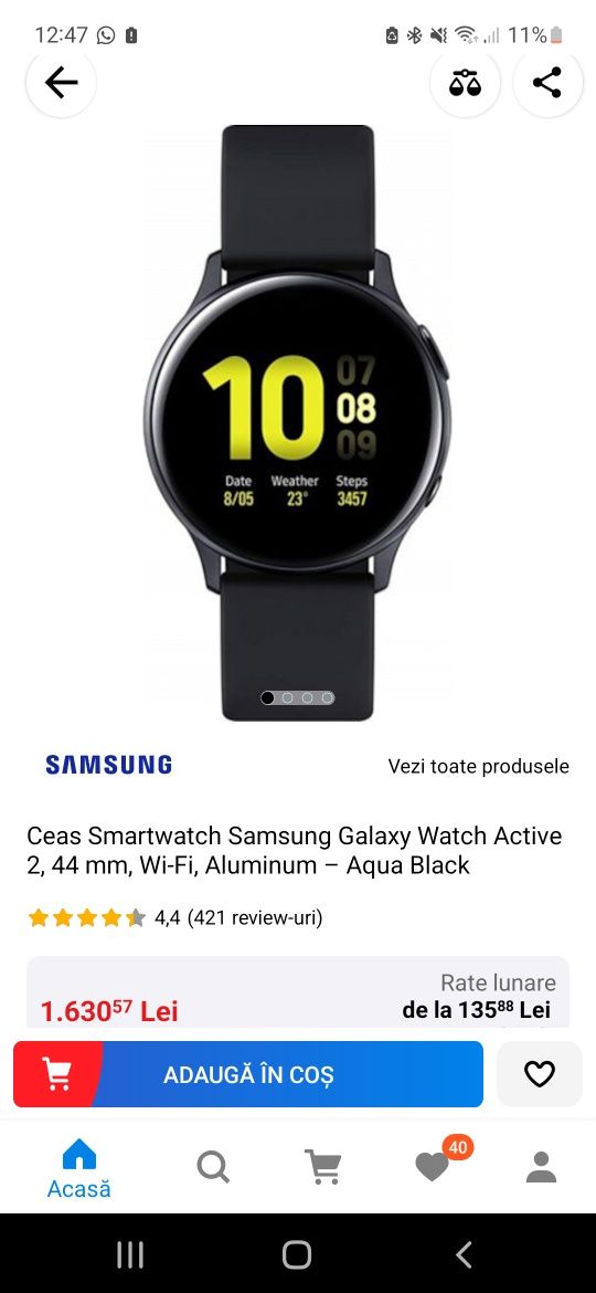 Smartwatch Samsung active 2 44 mm black