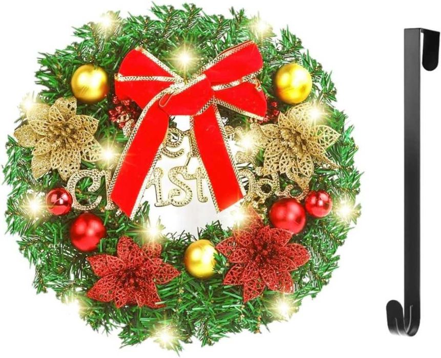 Коледен венец Mеrry Christmas с панделка, Диаметър: 30см.