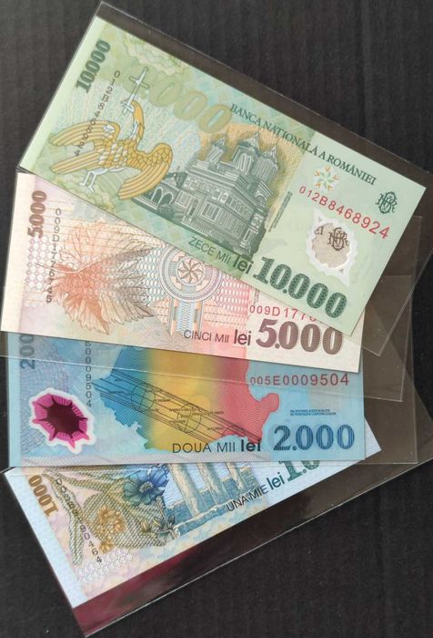 Colectie bancnote romanesti UNC; 1.000; 2.000; 5.000; 10.000 Lei