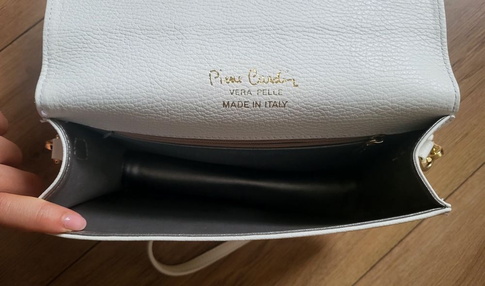 Poseta dama alba piele Pierre Cardin