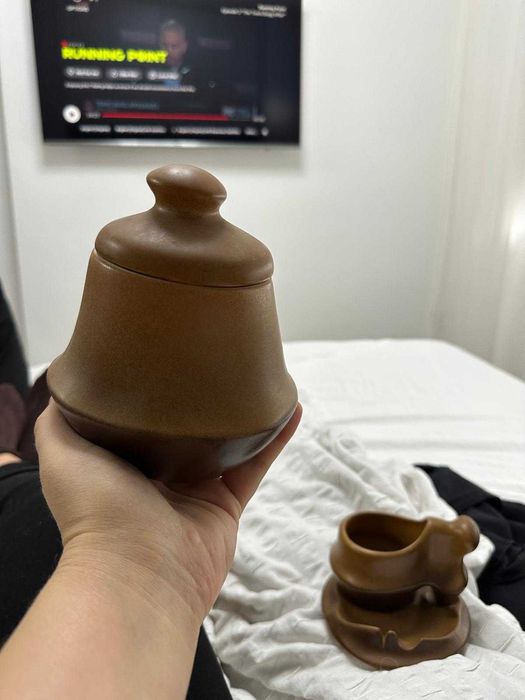 Set cesti cafea vintage cu scrumieră Faianta Sighisoara 1957