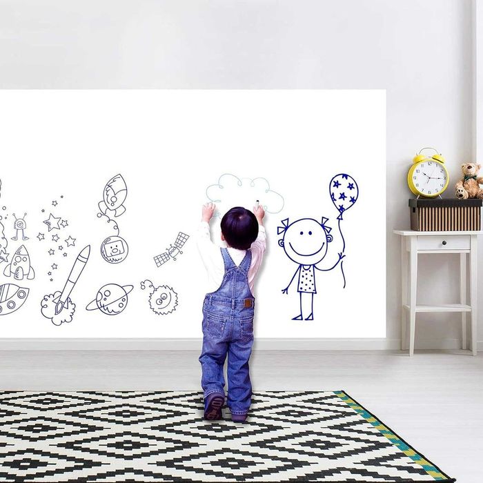 Folie tabla de scris alba autocolanta cu marker inclus 200 x 45 cm