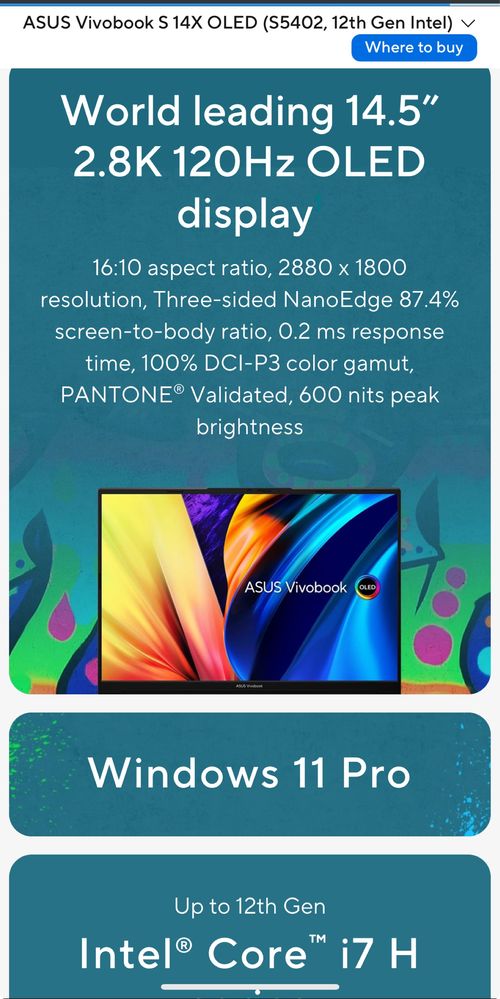 Vivobook S14X / I7-12700H 14/20 core / 14.5’ 2,8K OLED 120HZ / 16/1TB
