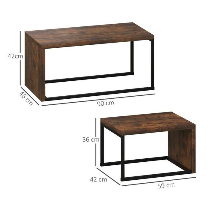 Комплект от 2 масички за кафе HOMCOM 90 x 48 x 42 см/59 x 42 x 36 см