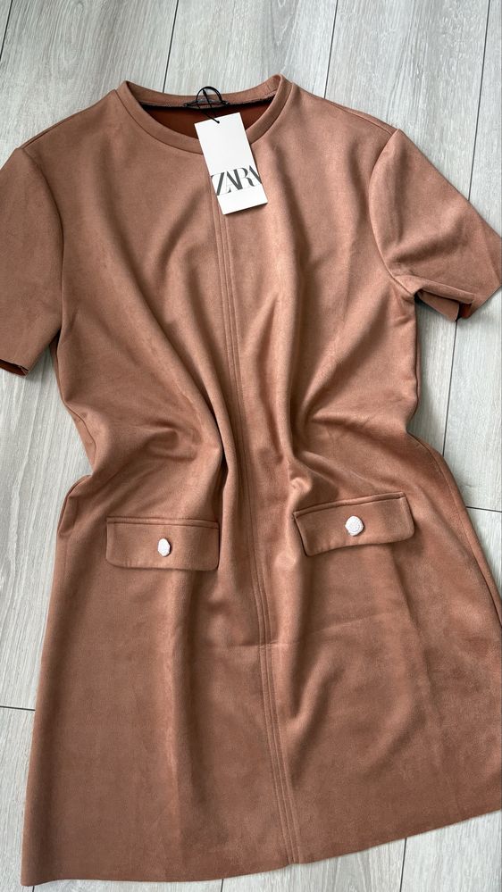 Zara рокля в кафяв велур