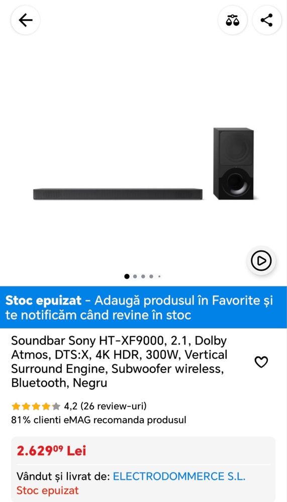 MDM vinde: Soundbar Sony HT-FX9000, 2.1, Negru.