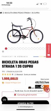 Bicicleta Oras Pegas 1 3S cupru Nefolosita (Ambalata)