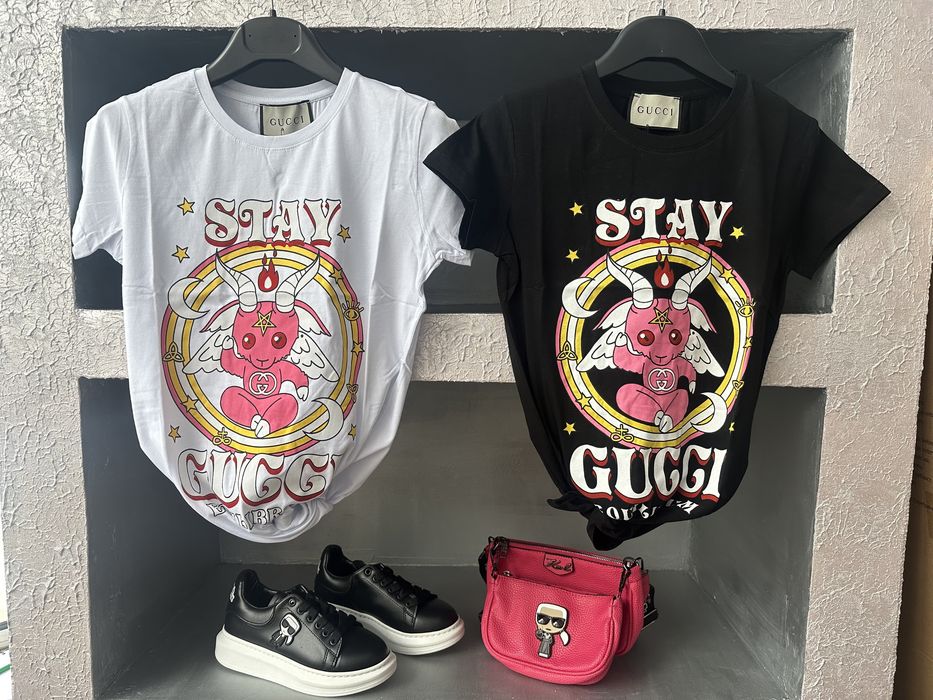 Gucci нов модел дамска тениска в черно и бяло