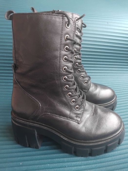 Дамски ботуши естествена кожа стабилна масивна подметка и грайфер