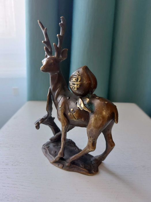 Sculptura Chineza Deosebita Bronze Yuanbao Sika! Foarte Rar!