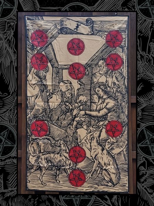 Steag Carte de Tarot 10 de cupe, pictat manual