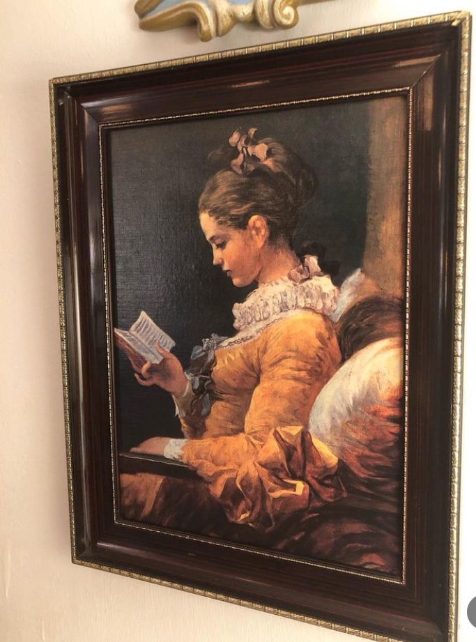 Tablou pictura portret tânără citind