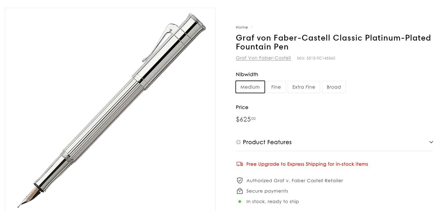 Stilou Graf von Faber-Castell Fountain pen Classic Platinum-plated