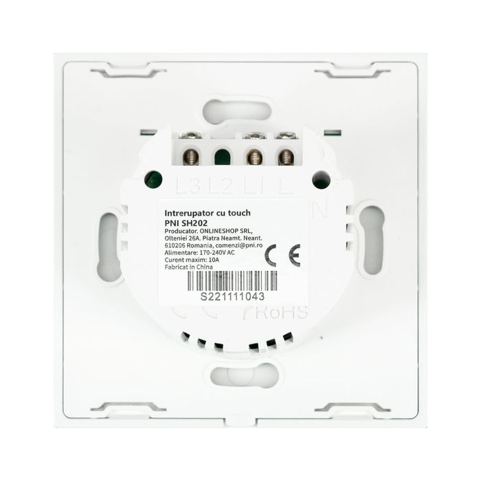 Intrerupator dublu cu touch PNI SH202 din sticla, alb cu LED indicator