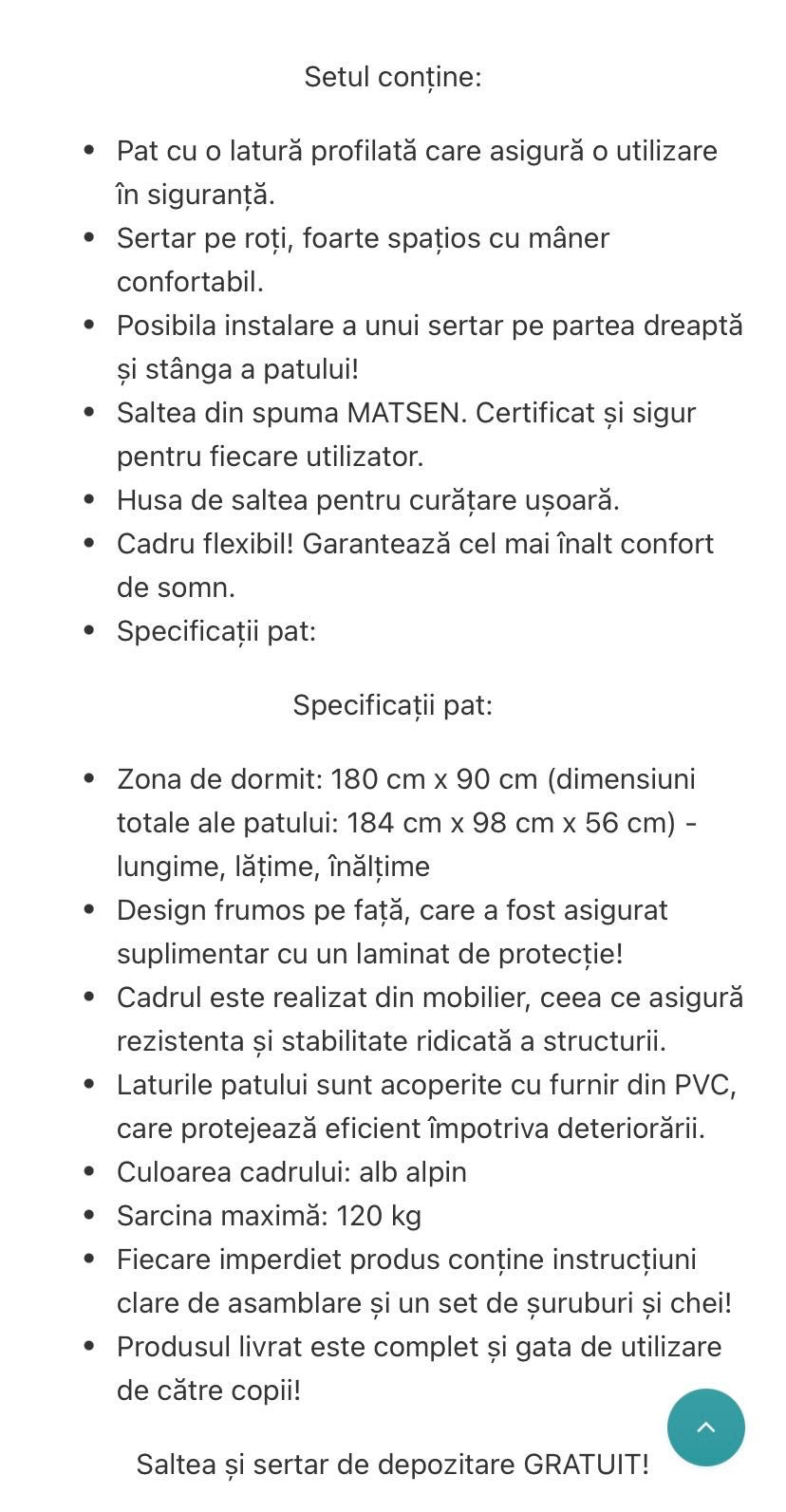 Pat+saltea pentru copii,nou