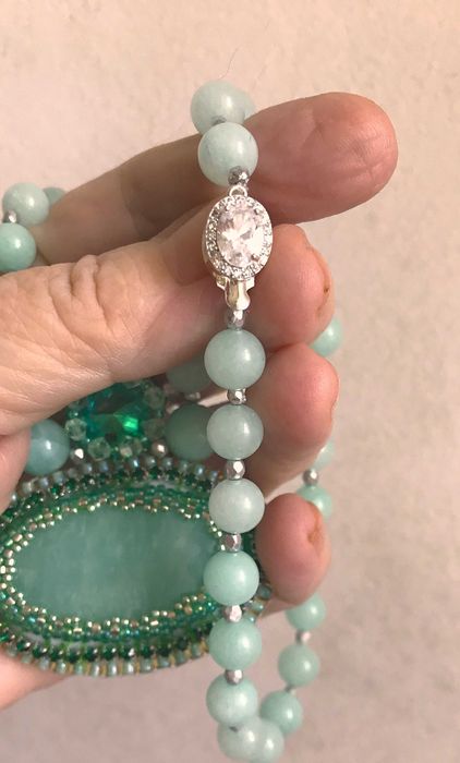 Colier handmade cu amazonit caboson si pietre de amazonit