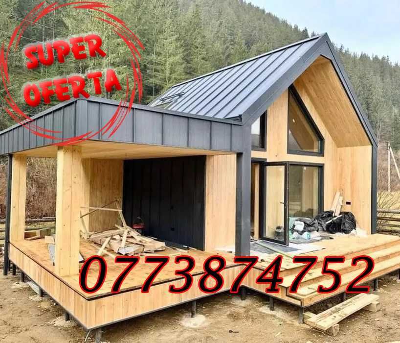 Case modulare pe structura metalica, cabane tip A frame rustice