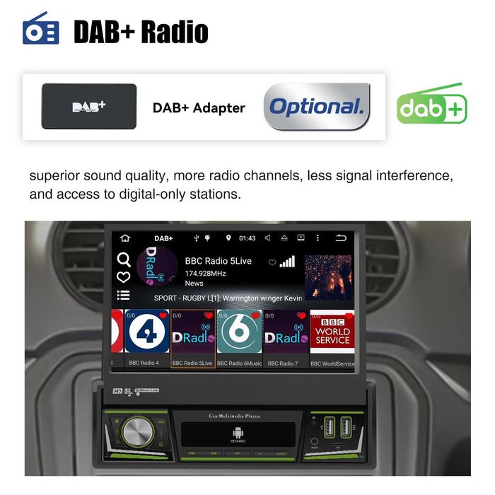 7" 1-DIN  Android 14 с изваждащ се дисплей,  64GB ROM , 4GB RAM