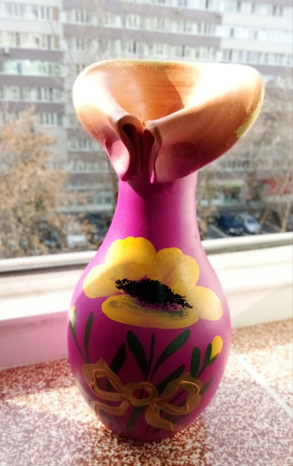 Vaza gulerata Ceramica de Marginea, Fucsia, H 20 cm