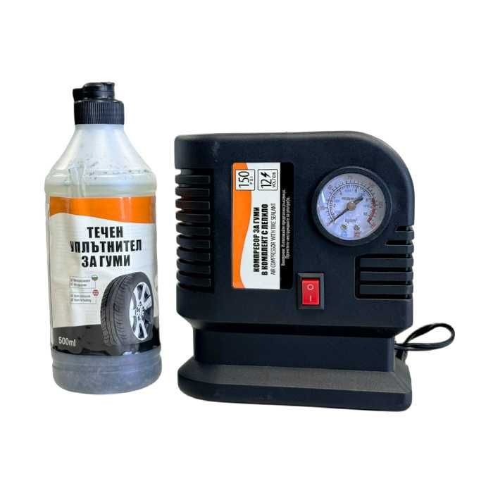 Компресор за гуми с уплътнител 12V ремонт гуми 60800 (150 PSI, 500 ml)