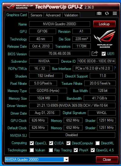 Nvidia quadro 2000D0- 1GB DDR5 128 BIT