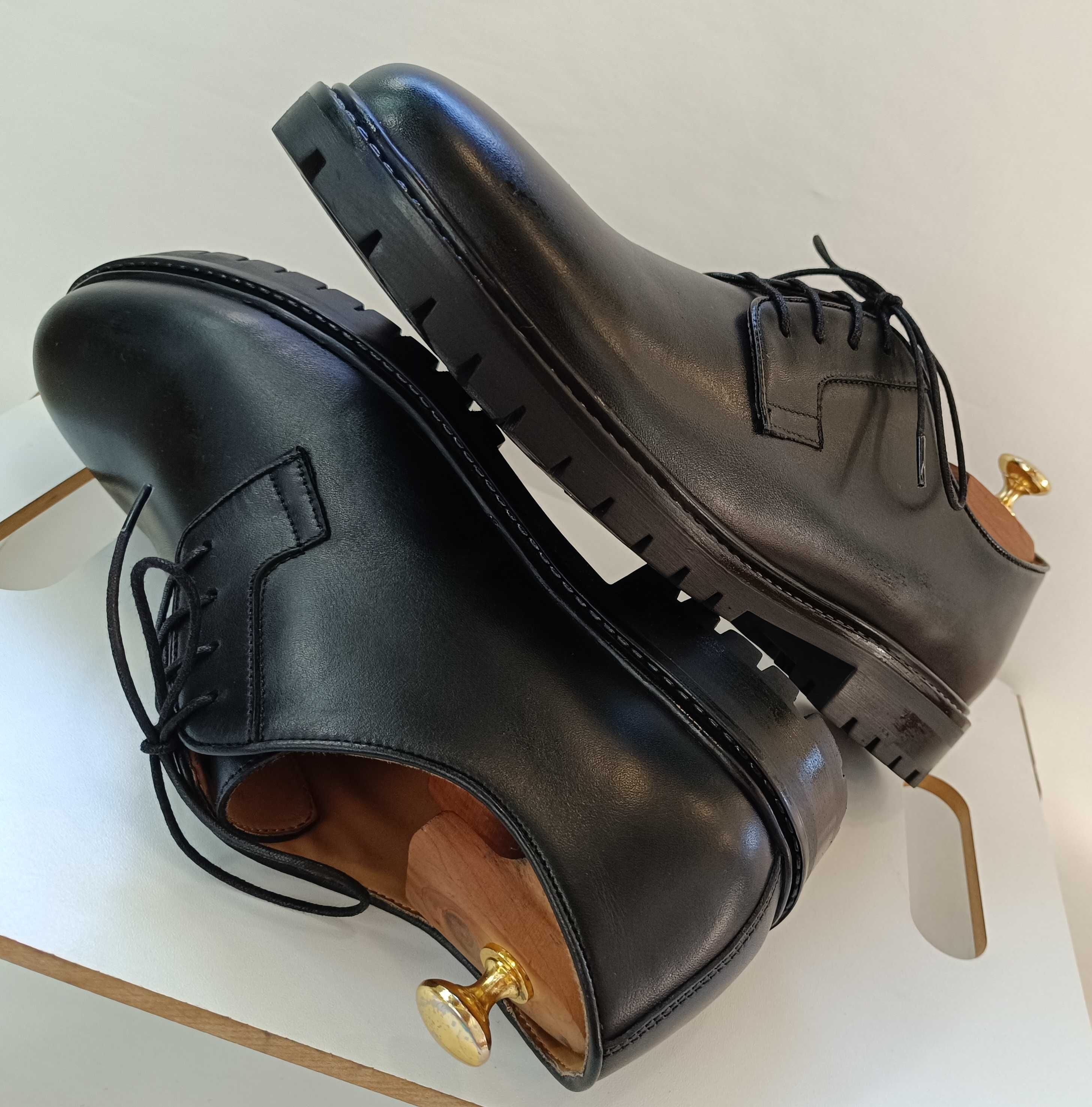 Pantofi derby 44 plain toe premiumTeddy Clark NOI piele naturala