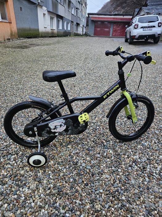 Bicicleta copii Btwin Robot 500 16" + casca + rotile ajutatoare Cube