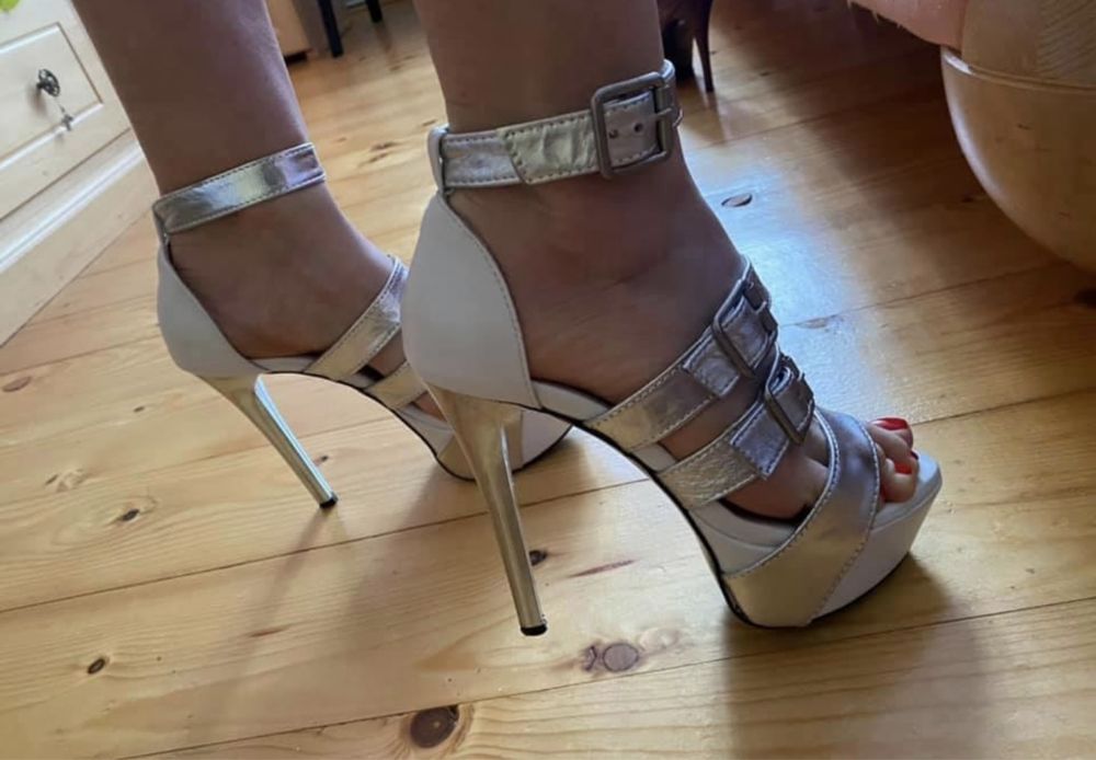 Sandale Mexton alb cu argintiu