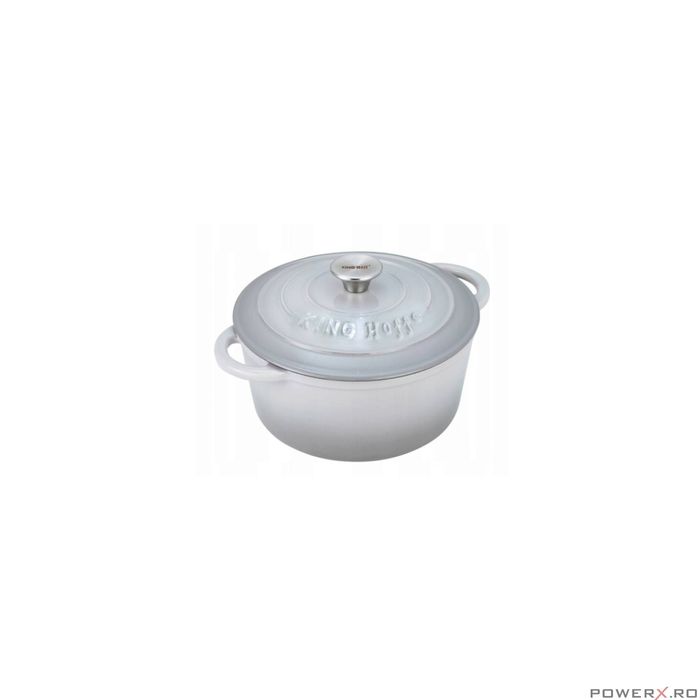 Oala din fonta emailata 4 litri, 24cm, cratita cu capac, gri, KingHoff