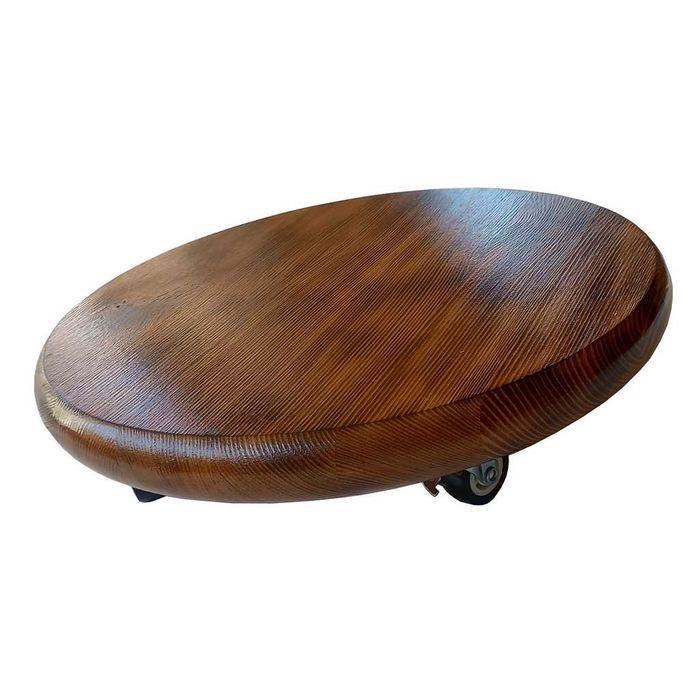 Suport ghiveci flori din lemn ars, rotund, pe roti pivotante – Ø30 cm