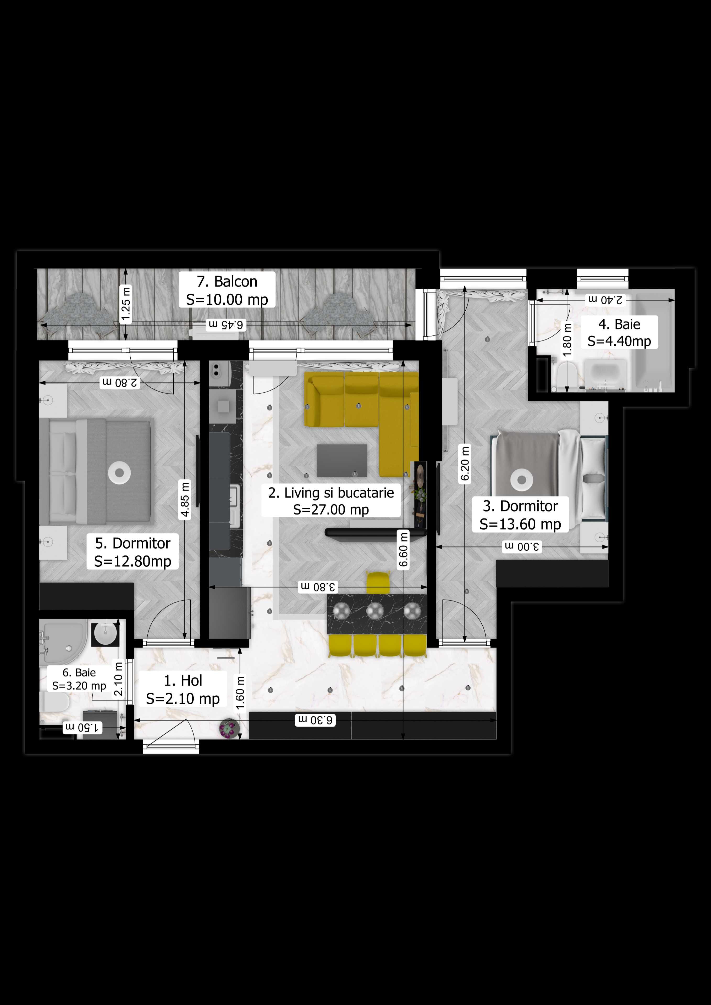 Oxy Residence  2- Antiaeriană, 3 camere Tip A, complet mobilat/utilat!