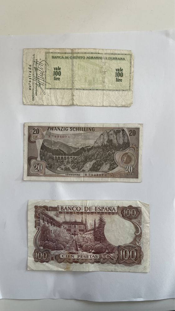Bancnote vechi marci , schilling, pesetas / cititi descrierea