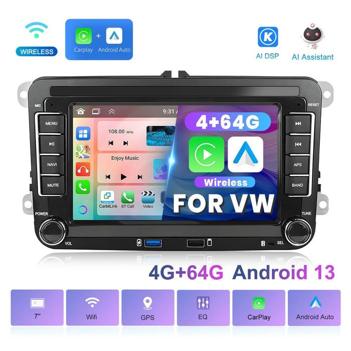 Navigatie Android VW Golf Passat Octavia 4GB RAM, 64GB ROM, Octa Core