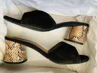 Papuci piele intoarsa negri Anna Cori, marimea 36, toc 5,5 cm