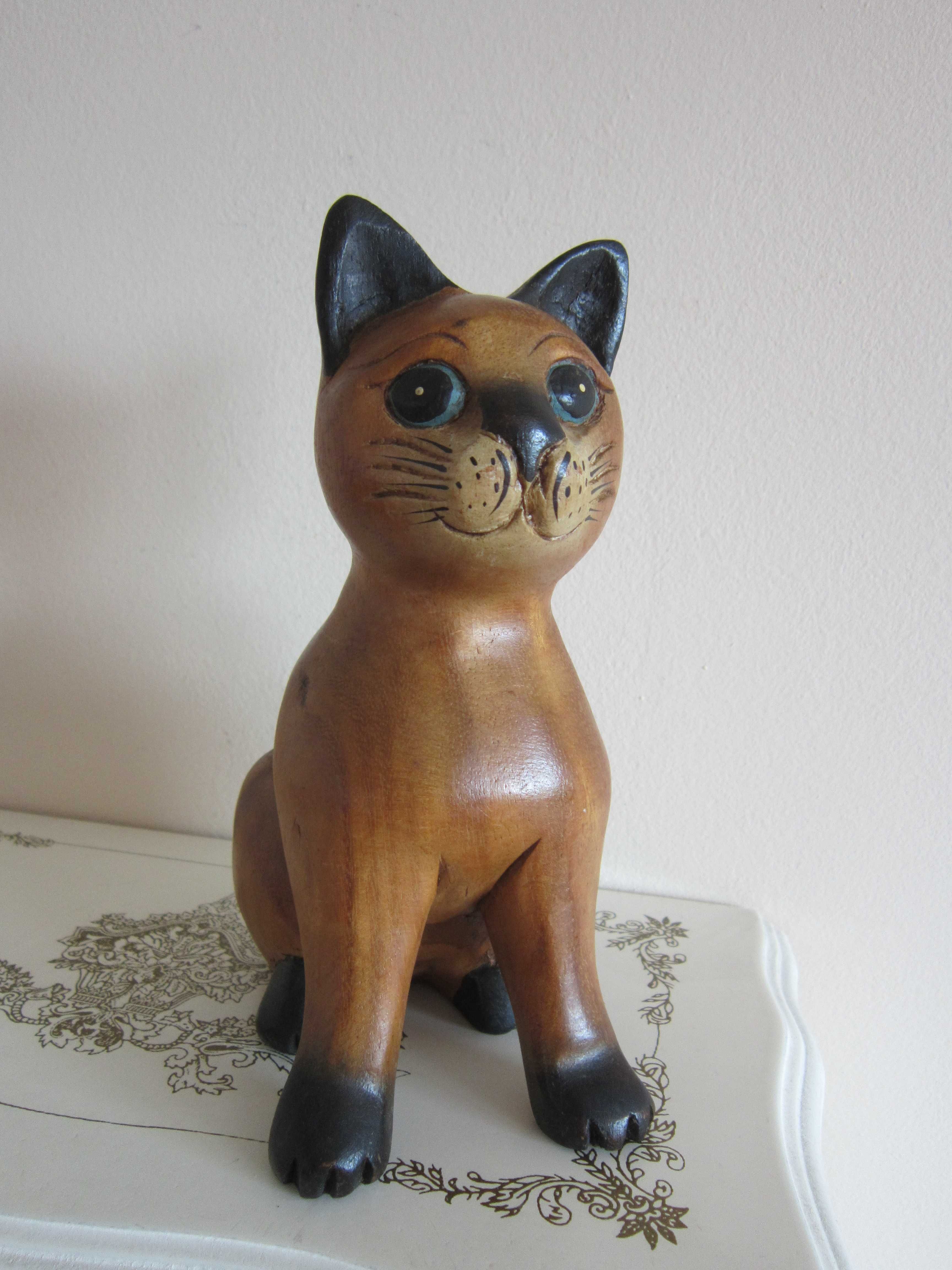 cadou rar Pisica sculptura lemn handmade colectie Germania 1970