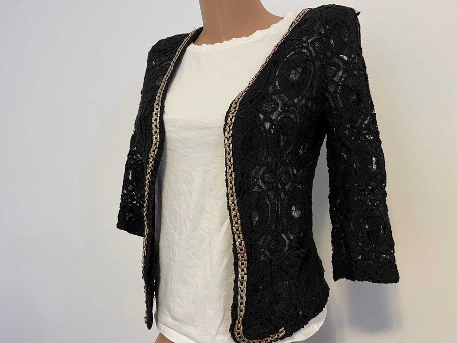 Sacou elegant din dantelă neagră cu detaliu metalic Today XS-S