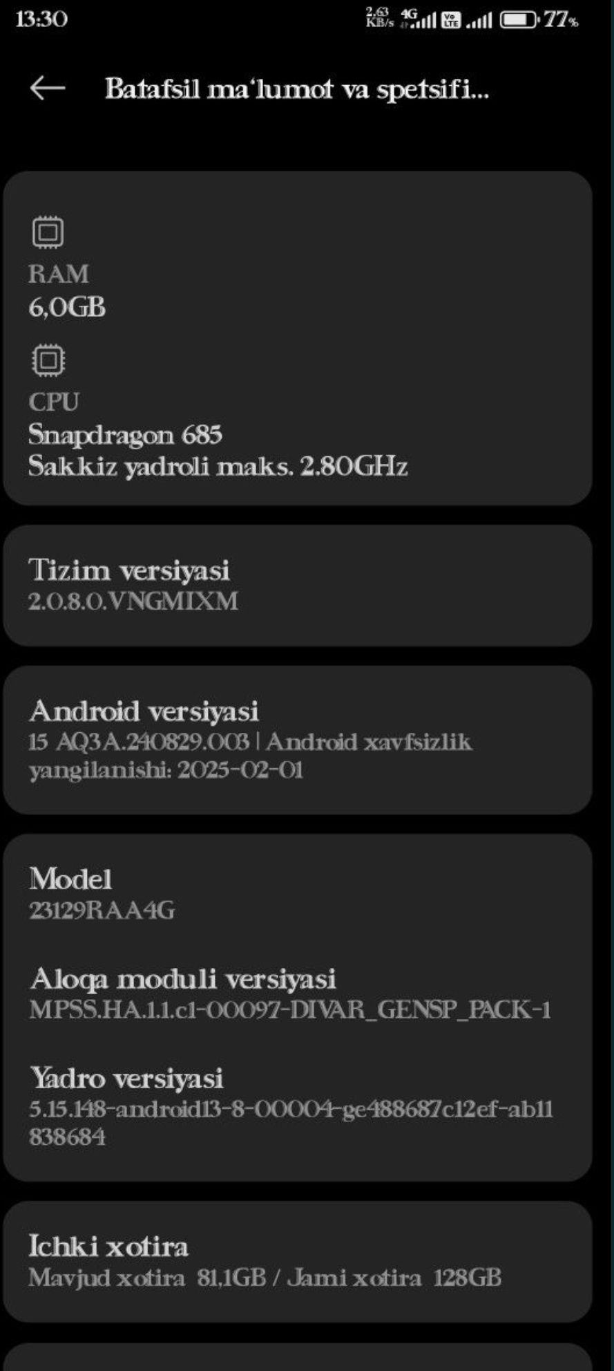 Redmi 13 6+6/128 4g kafolati bilan