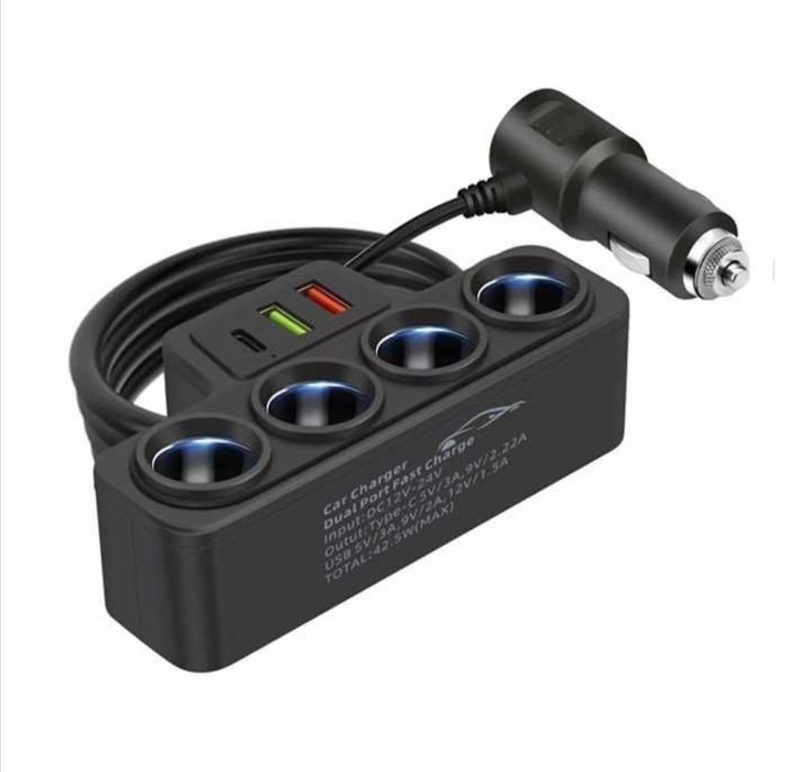 Разклонител за запалка 3в1 с 4 Гнезда - 12/24V