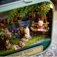 Diorama miniatura cu iepurasi in gradina DIY