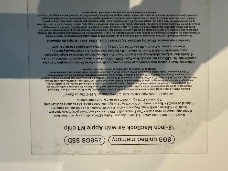 Vand Macbook Air M1 2020