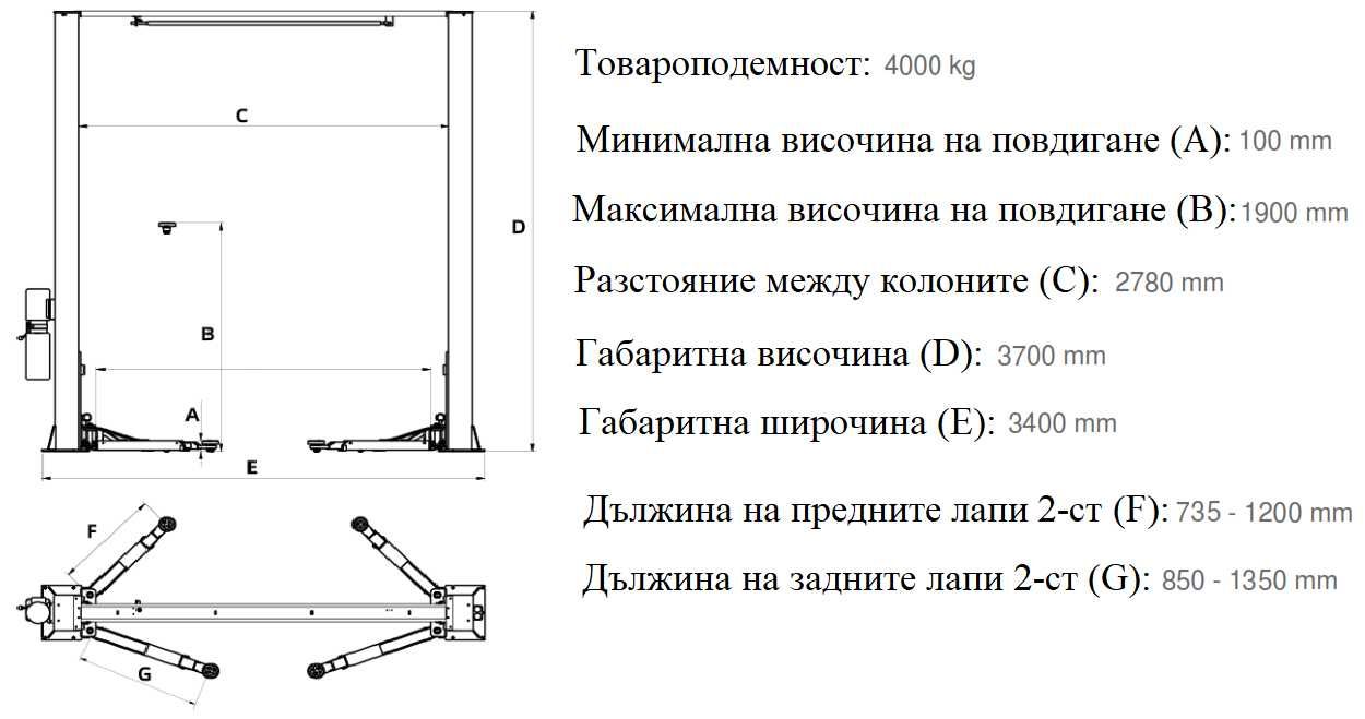 Подемник 4.0т с Горна Синхронизация, С ПОДАРЪК ГАЙКОВЪРТ 1500Nm